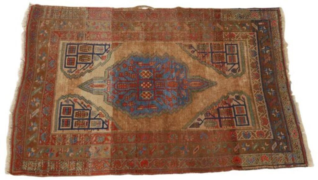 Appraisal: Hand-tied Persian Kolyai rug tear at edge binding patch repair