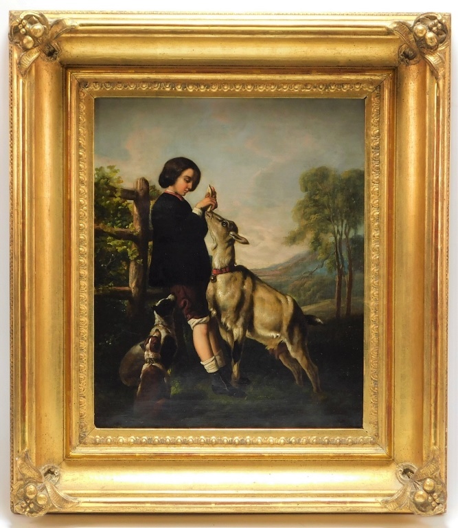 Appraisal: C FARM BOY ANIMAL GENRE PAINTING United States th Century