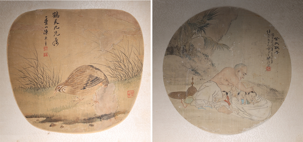 Appraisal: Two antique Chinese Qing dynasty paintings including circular painting on