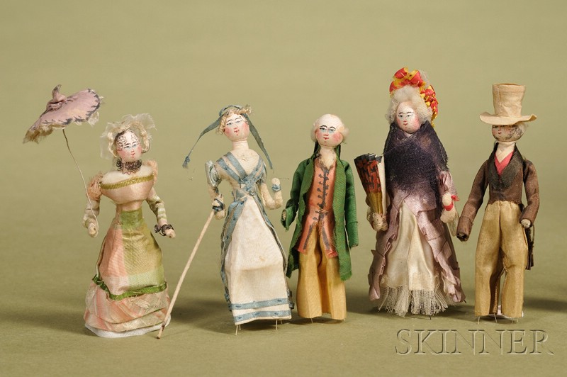 Appraisal: Five Piano Dancing Dolls th century leather heads with painted