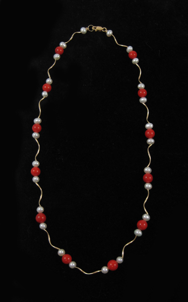 Appraisal: CORAL PEARL AND FOURTEEN KARAT GOLD NECKLACE measuring - inches