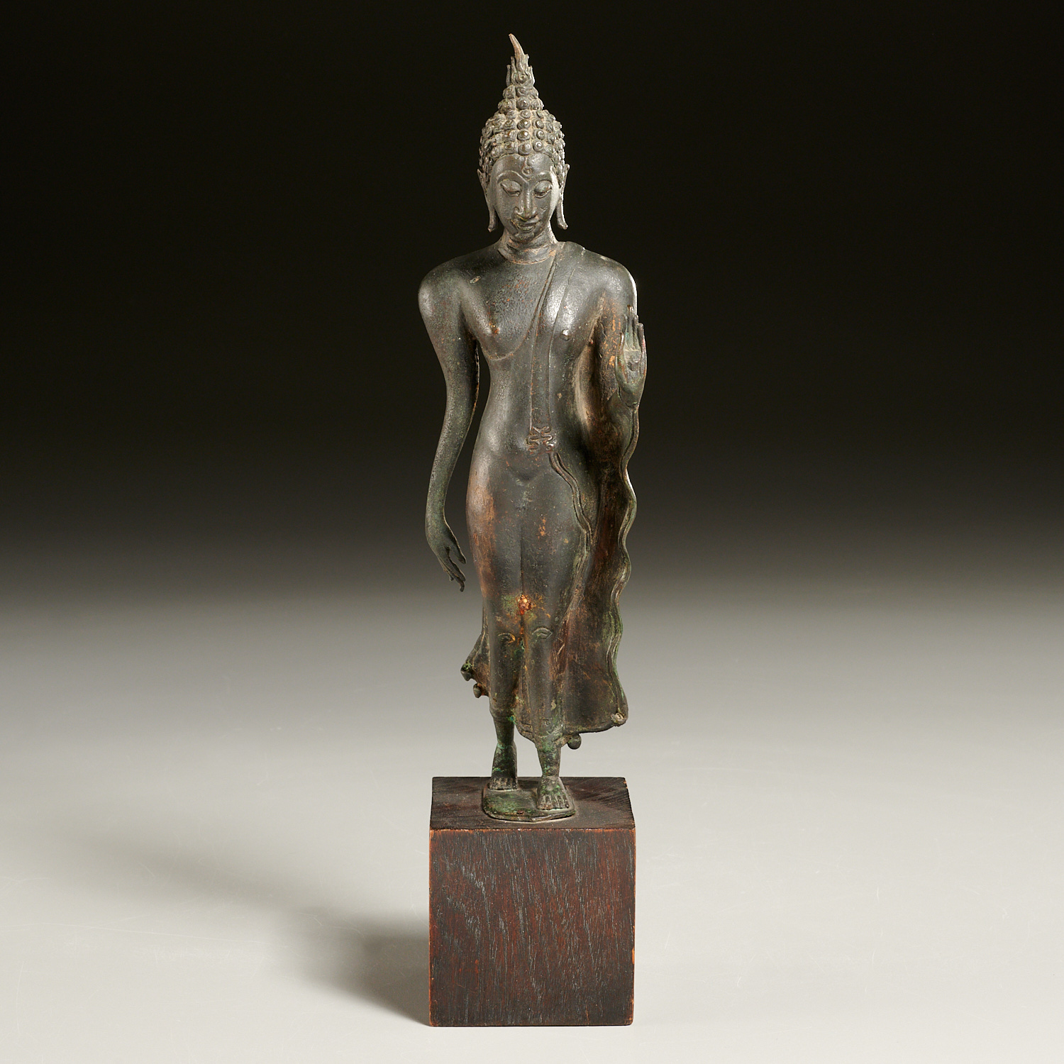 Appraisal: GOOD THAI BRONZE WALKING BUDDHA Mandalay Period th th c