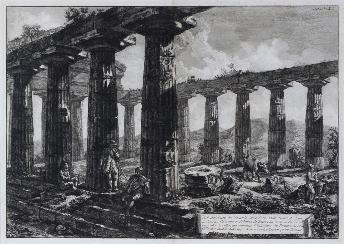 Appraisal: PIRANESI ENGRAVING Paestum Temple Ruins Interior View of the Temple