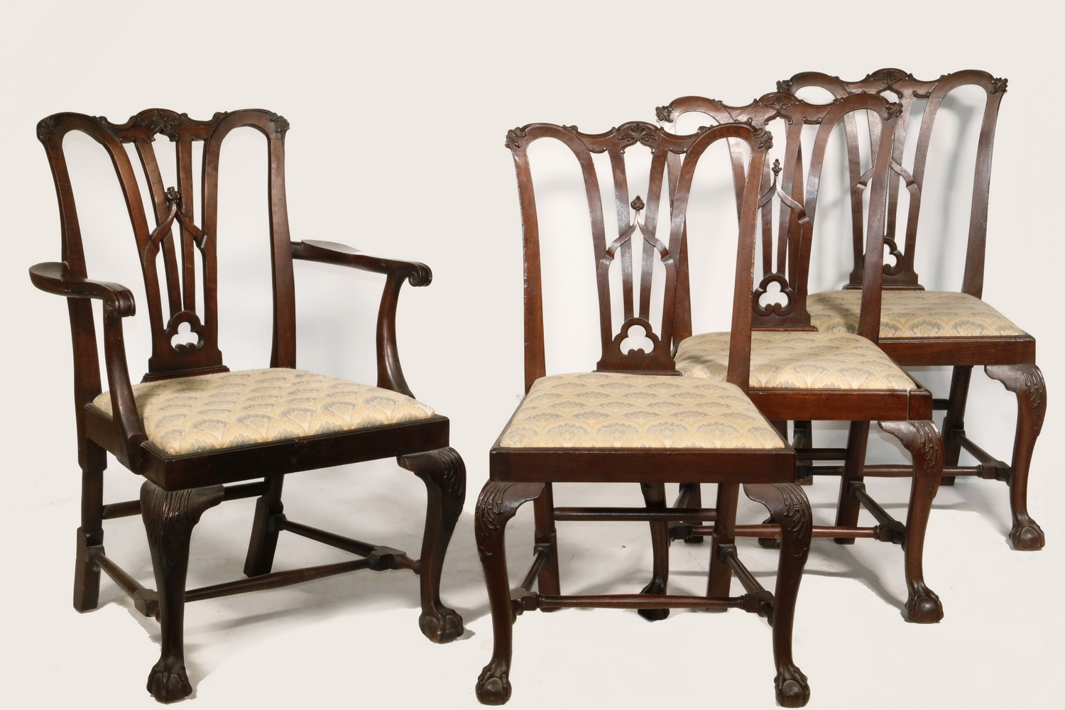 Appraisal: MAHOGANY CHIPPENDALE CHAIRS Centennial benchmade replica armchairs and Side chairs