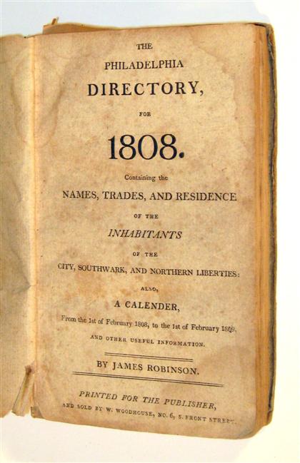 Appraisal: vol The Philadelphia Directory for Philadelphia W Woodhouse mo orig