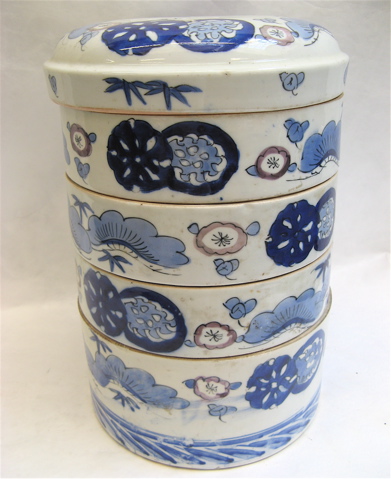 Appraisal: CHINESE GLAZED POTTERY FOOD BOX four round sections plus the