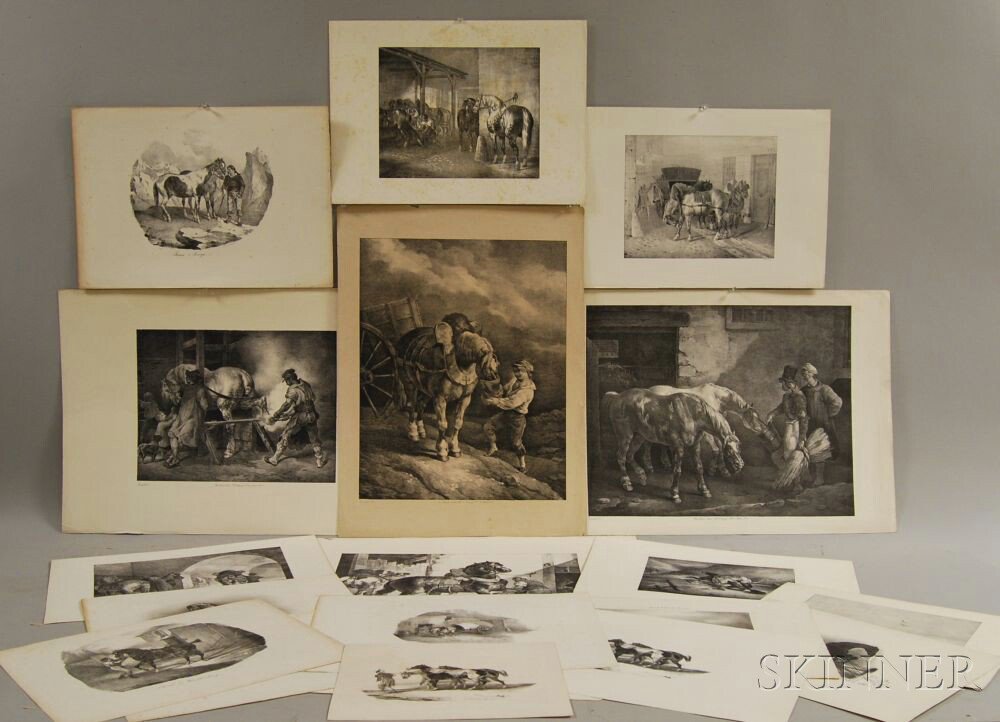 Appraisal: Th odore G ricault French - Nineteen Lithographs of Horses