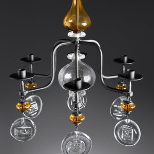 Appraisal: Erik H glund Swedish - ChandelierBoda Glasbruk Boda Smide Sweden