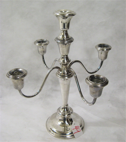 Appraisal: AMERICAN STERLING SILVER CENTERPIECE CANDELABRUM five-light converts to single candlestick