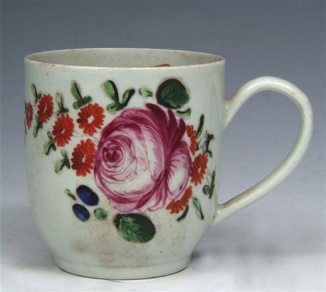 Appraisal: A CHAFFERS LIVERPOOL COFFEE CUP painted with cabbage rose circa