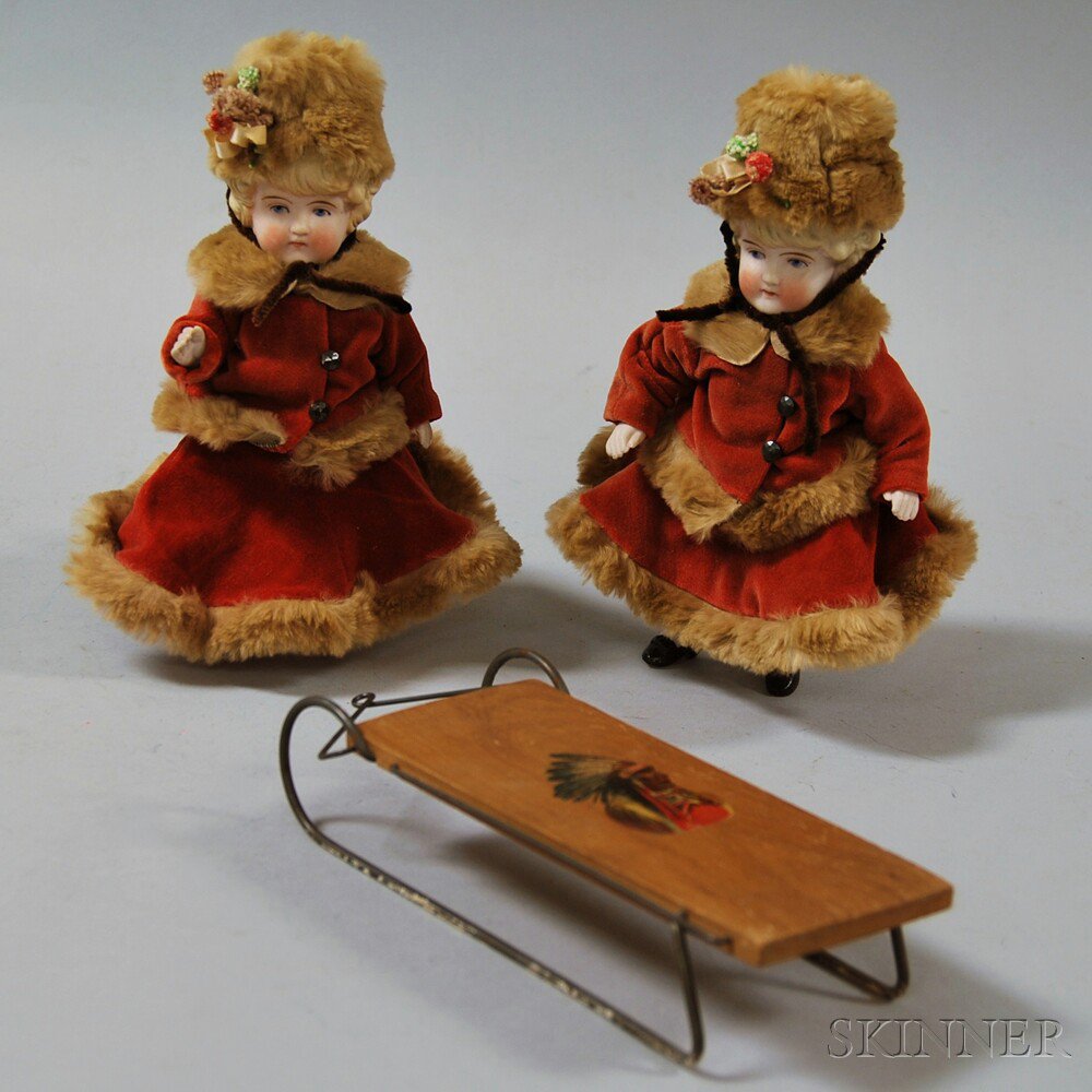 Appraisal: Pair of Blonde German All-bisque Dolls with molded wavy blonde