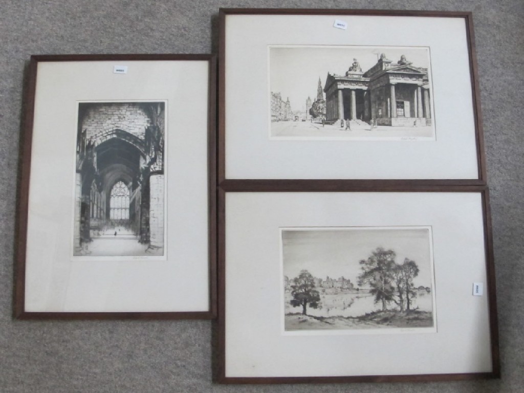 Appraisal: ROBERT HOUSTON RSW Lot comprising three drypoints 'Prince's Street' 'Linlithgow