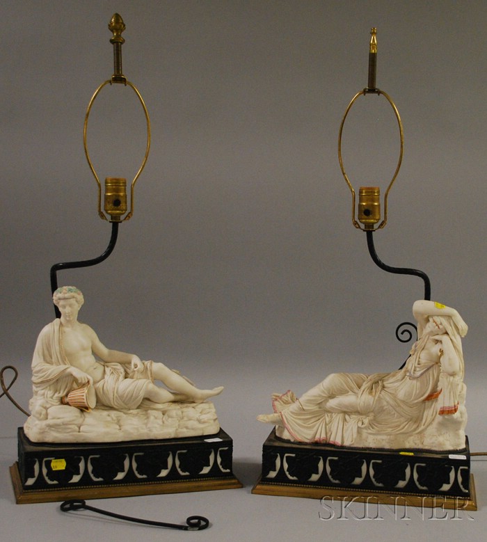 Appraisal: Pair of Royal Worcester Parian Classical Reclining Figures with table