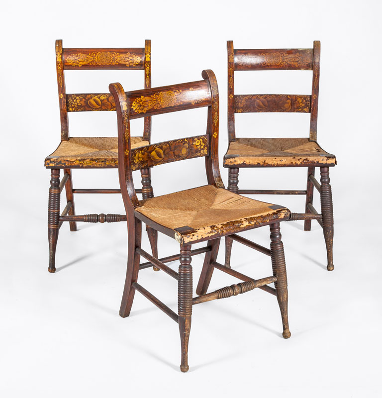 Appraisal: SET OF THREE FEDERAL GRAIN-PAINTED AND STENCILED FANCY CHAIRS Fitted