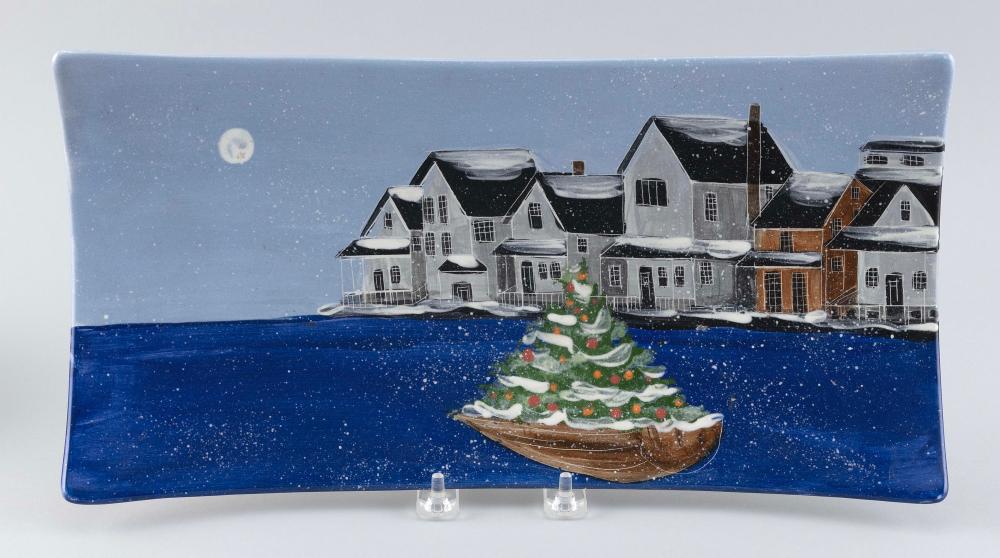 Appraisal: HAND-PAINTED HOLIDAY SERVING TRAY BY SPENCER AND SPENCER Contemporary Depicts