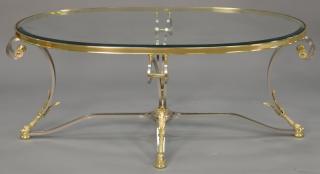 Appraisal: Contemporary glass top oval coffee table ht top x Contemporary