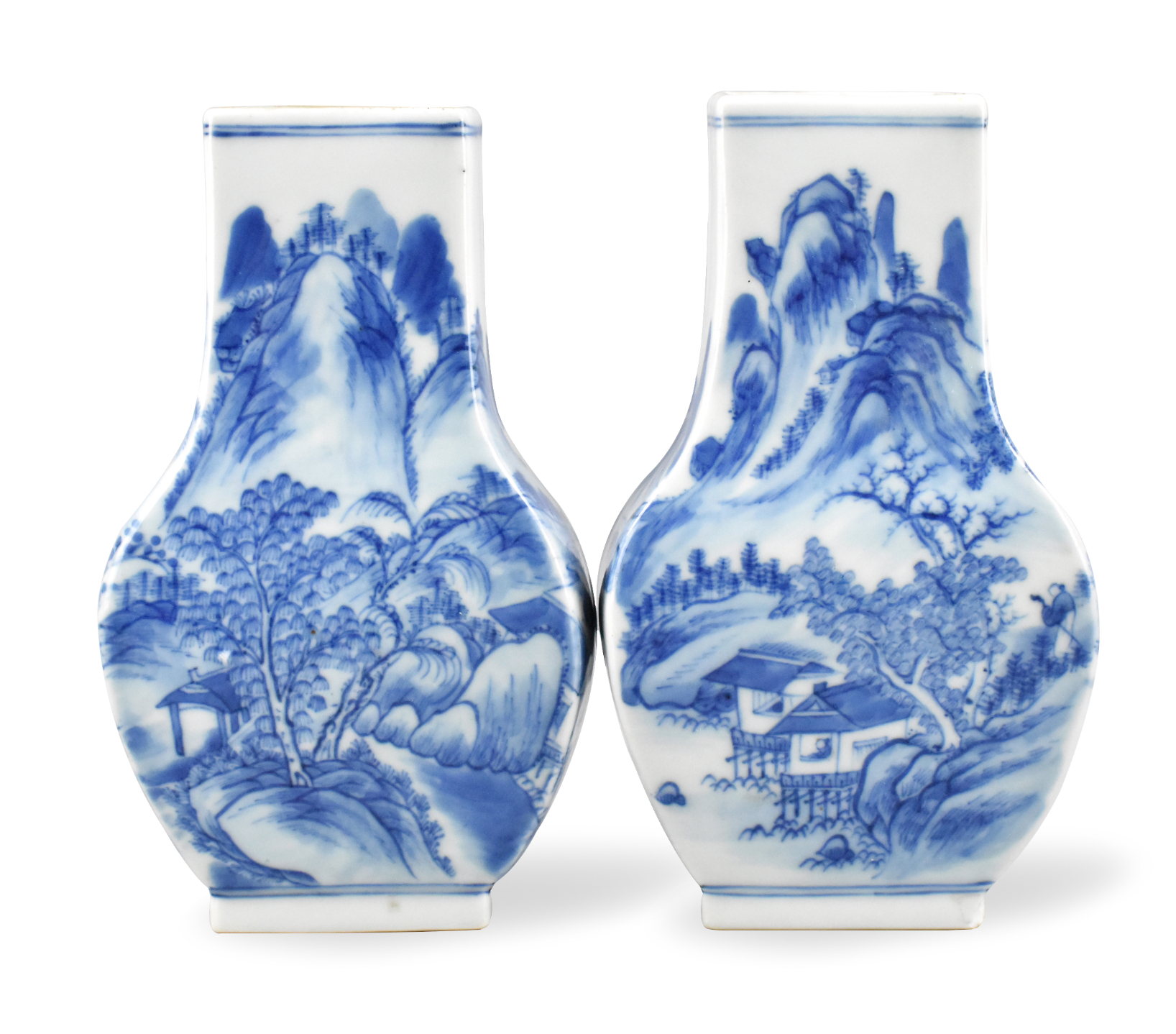 Appraisal: A pair of Chinese blue white wall vases with landscape