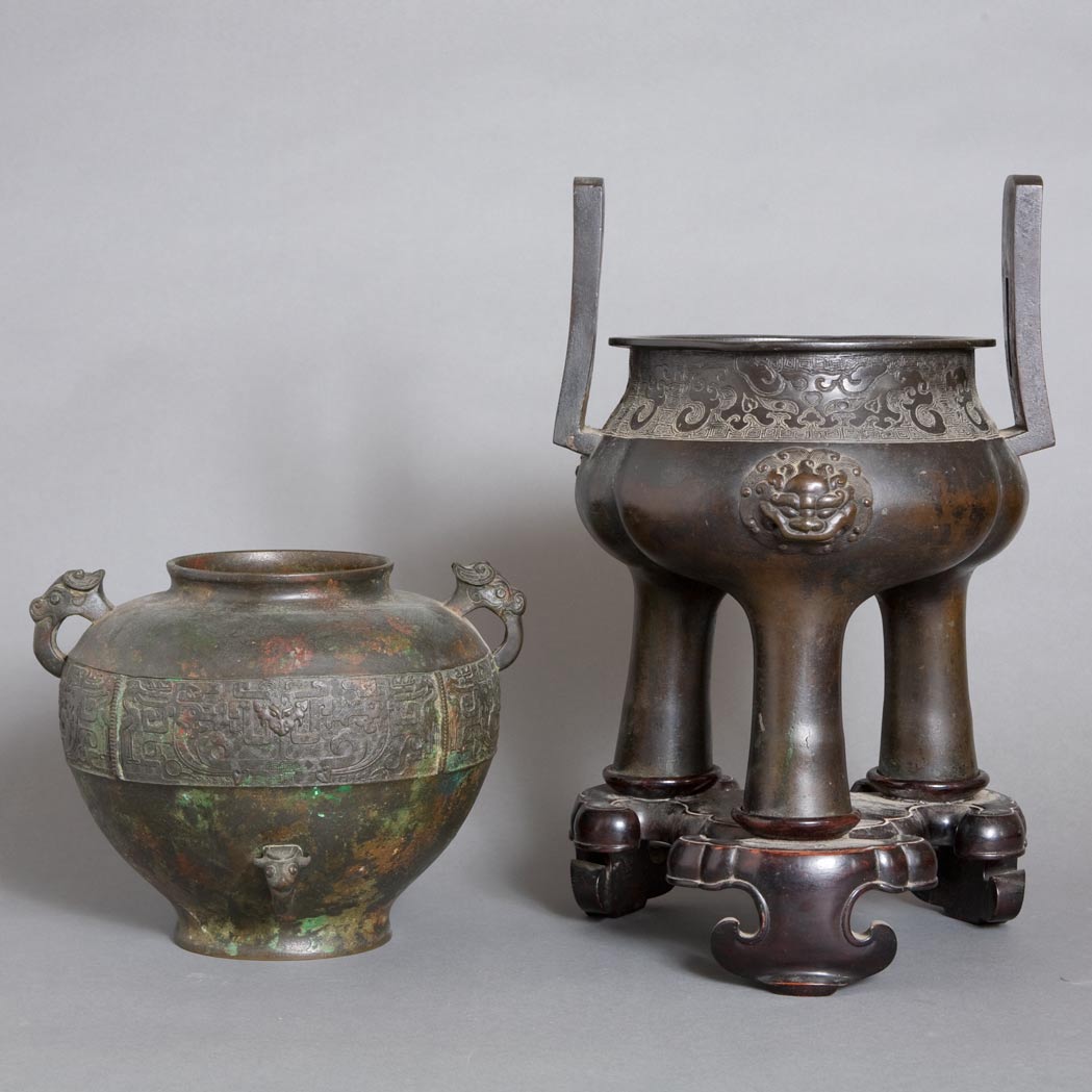 Appraisal: Two Chinese Bronze Vases th th Century Comprising a globular-form