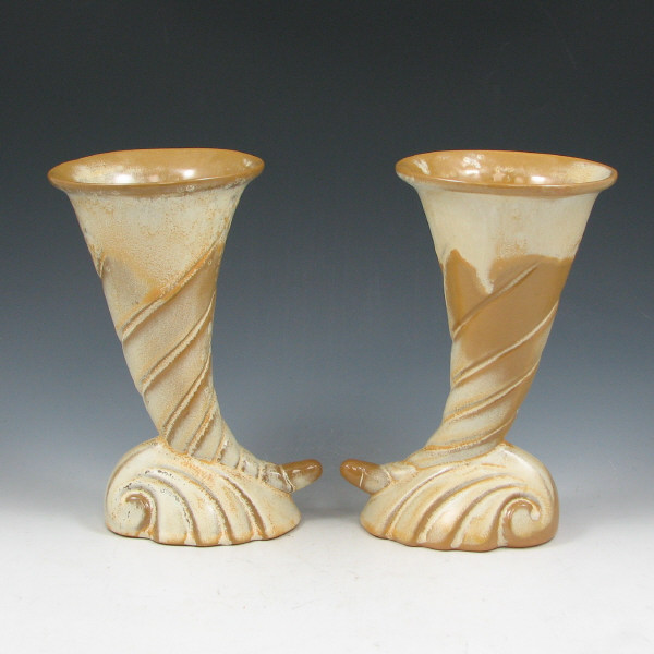 Appraisal: Pair of Frankoma tan cornucopias Marked Frankoma Mint tall