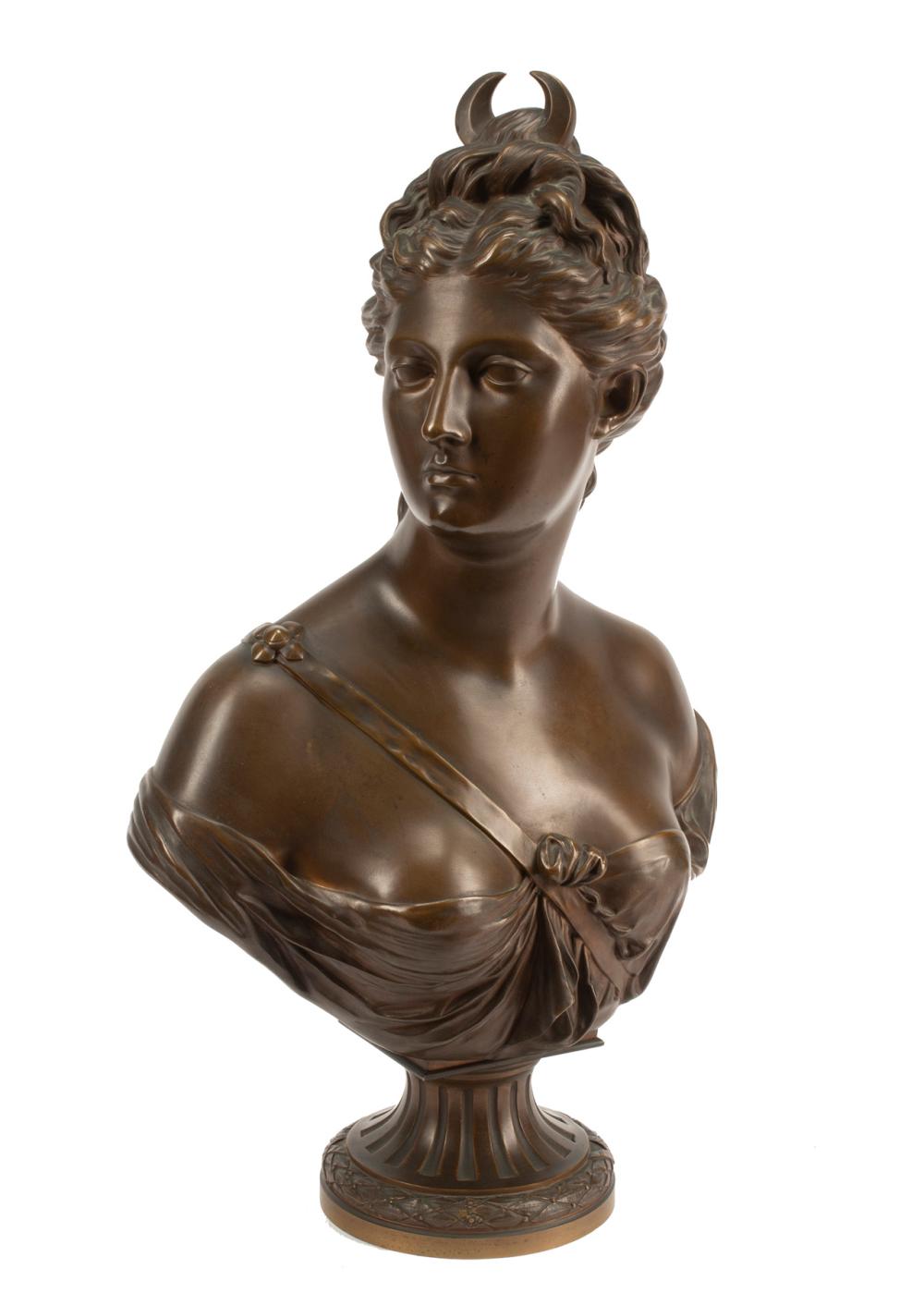 Appraisal: FRENCH PATINATED BRONZE BUST OF DIANA French Patinated Bronze Bust