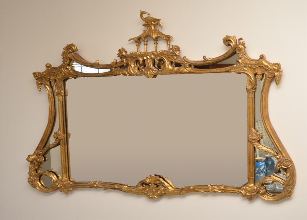 Appraisal: LABARGE CHINESE CHIPPENDALE GOLD GILT MIRROR Shaped carved gilt wood