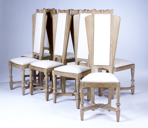 Appraisal: STYLE OF ARBUS Set of eight high-back dining chairs in