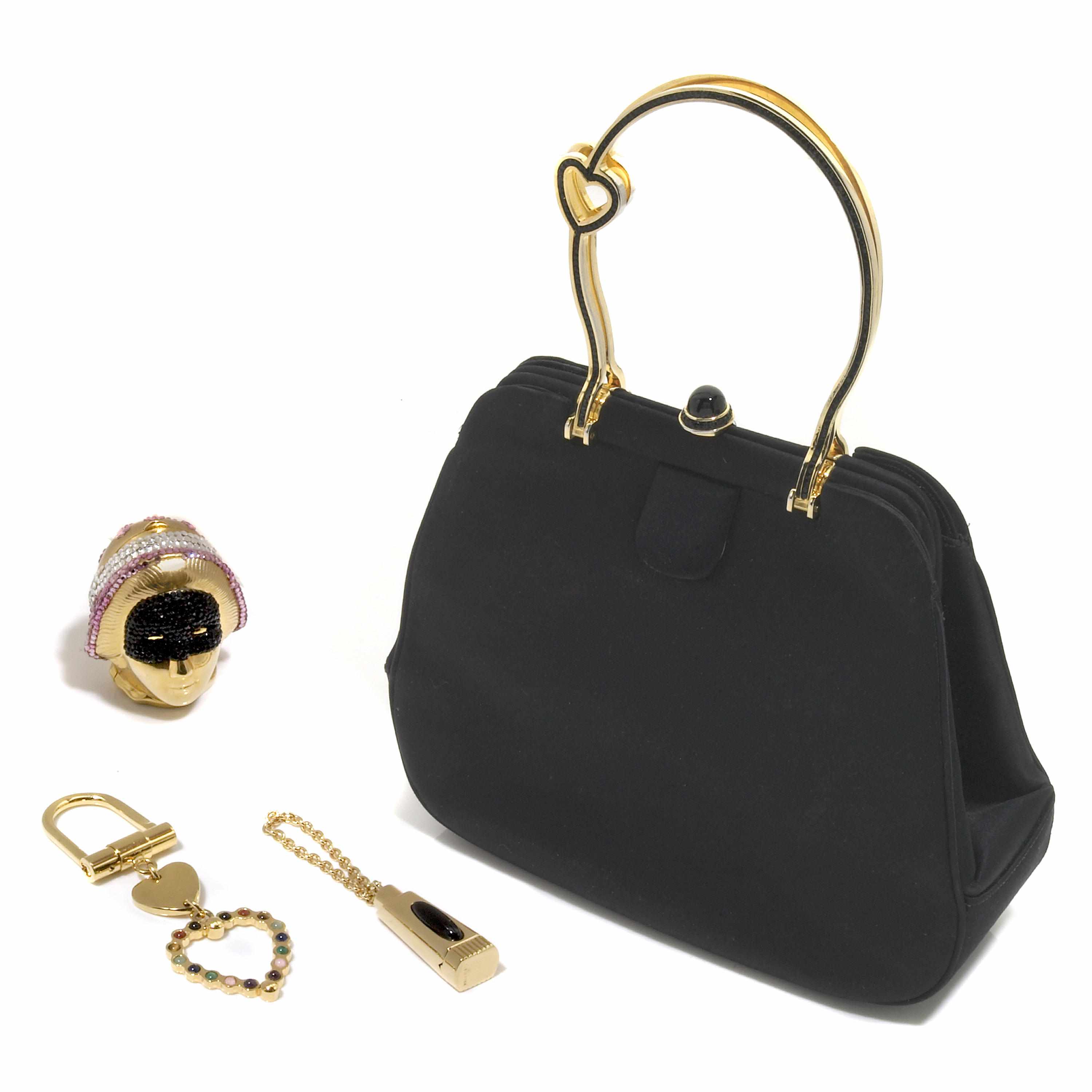 Appraisal: A black satin purse embellished with black crystals and a