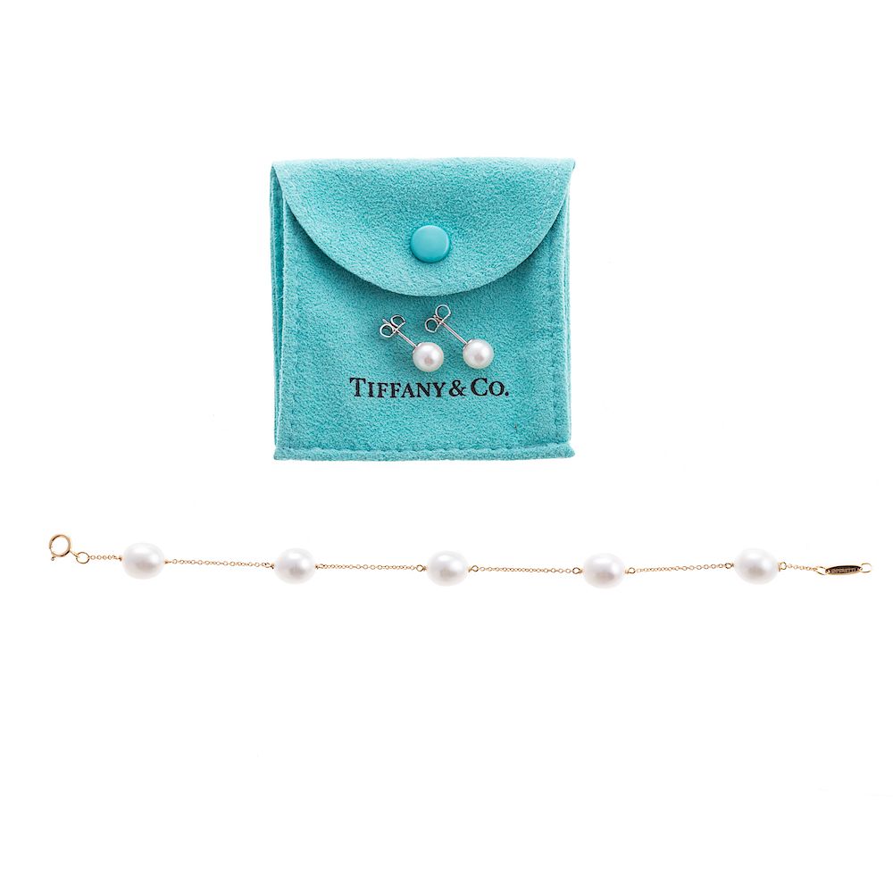 Appraisal: A Tiffany Co Pearl Bracelet Earrings in K K yellow