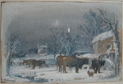 Appraisal: PERCY MORAN american - CATTLE IN WINTRY FARMYARD Signed bottom