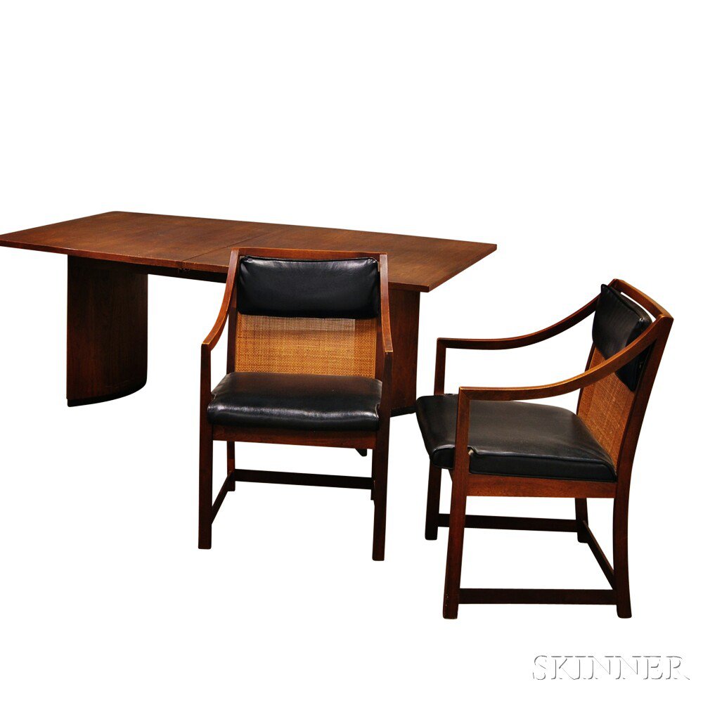 Appraisal: Mid-century Teak Dining Table and Two Chairs the rectangular top