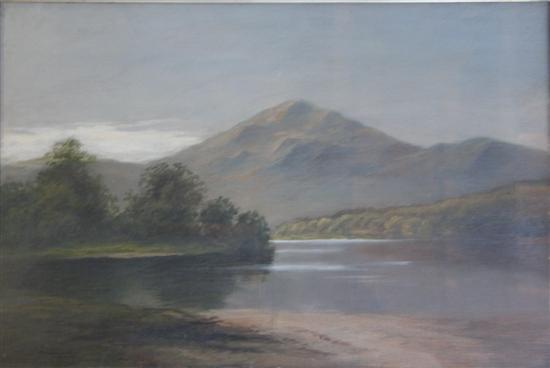 Appraisal: Highland landscape with mountains unsigned oil on canvas h w