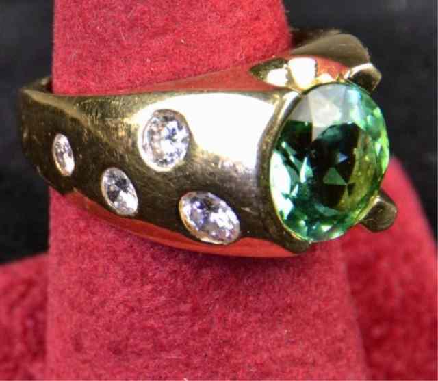 Appraisal: MEN'S K BLUE GR TOURMALINE DIAMOND RINGblue-green tourmaline diamond ring