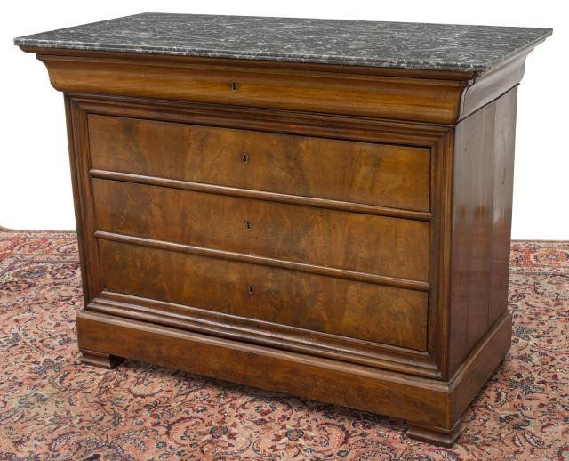 Appraisal: French Charles X period mahogany commode th c rectangular marble