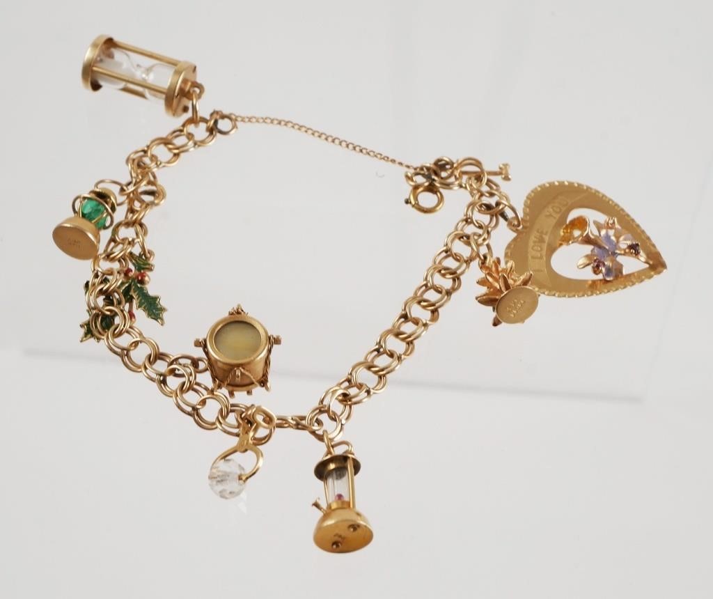 Appraisal: Vintage charm bracelet is set in K yellow gold Charms