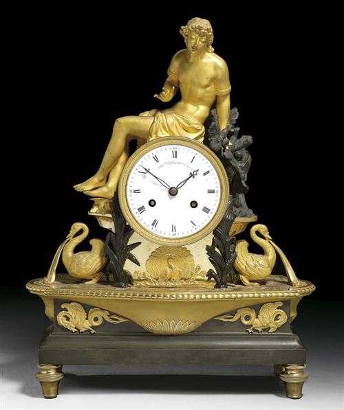 Appraisal: MANTEL CLOCK NARCISSE Empire Restauration the dial signed GASTON JOLLY