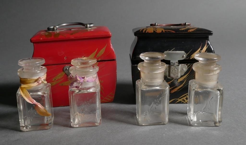 Appraisal: Lot of Four Vantine glass perfume bottles in two lacquer