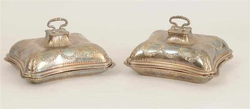 Appraisal: PAIR OF GEORGE III ASSEMBLED SILVER ENTRE DISHES AND COVERS