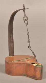 Appraisal: Copper and Wrought Iron Betty Lamp Spuriously stamped PD -