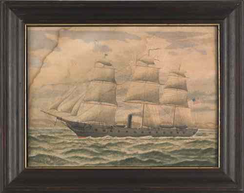 Appraisal: Watercolor portrait of the USS Brooklyn th c signed AB