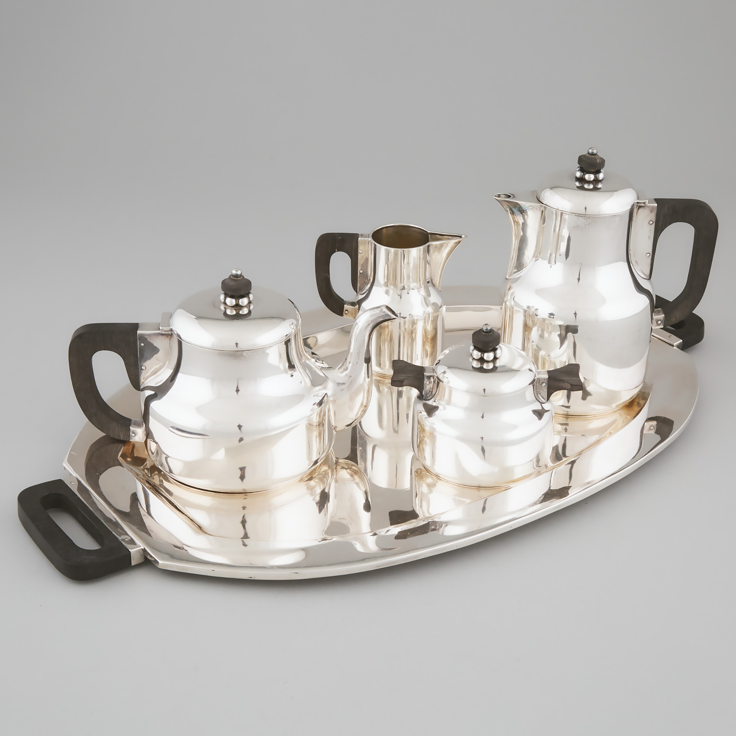 Appraisal: German Modernist Silver Tea and Coffee Service c comprising five