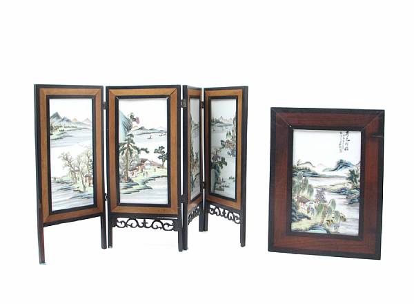 Appraisal: Eight Chinese famille rose enameled porcelain plaques four mounted into