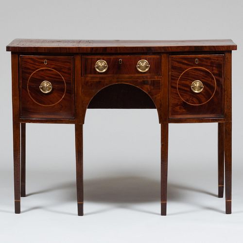 Appraisal: SMALL GEORGE III INLAID MAHOGANY BOW-FRONT SIDEBOARD x in x