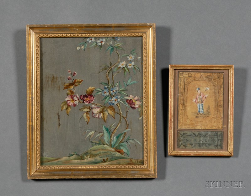 Appraisal: Two Framed Chinoiserie Wall Decorations comprising a painting on mirror