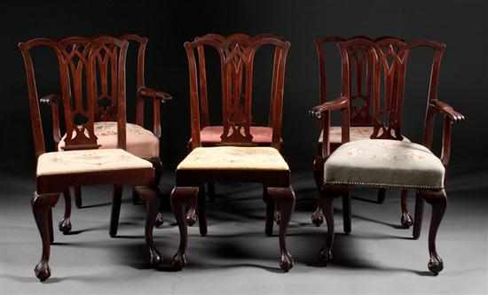 Appraisal: Set of six benchmade Chippendale style mahogany needlepoint upholstered dining