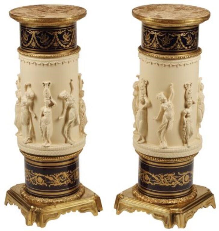 Appraisal: NEOCLASSICAL STYLE PEDESTALS pair Neoclassical style pedestals with marble tops