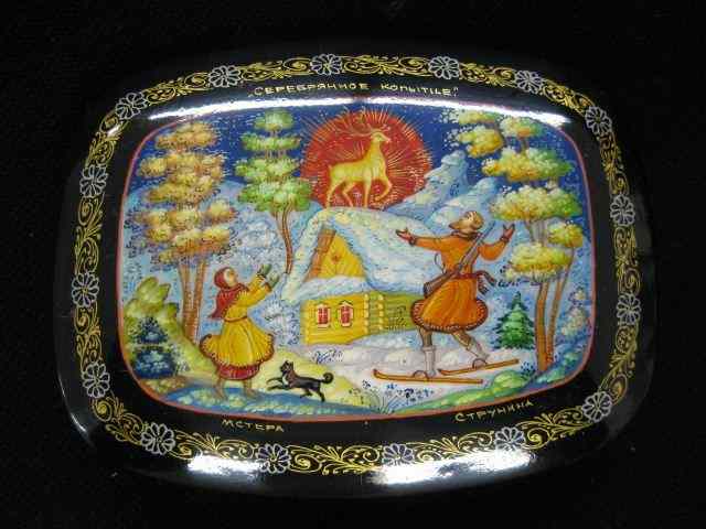 Appraisal: Russian Lacquerware Box fairy tale scene artist signed '' x