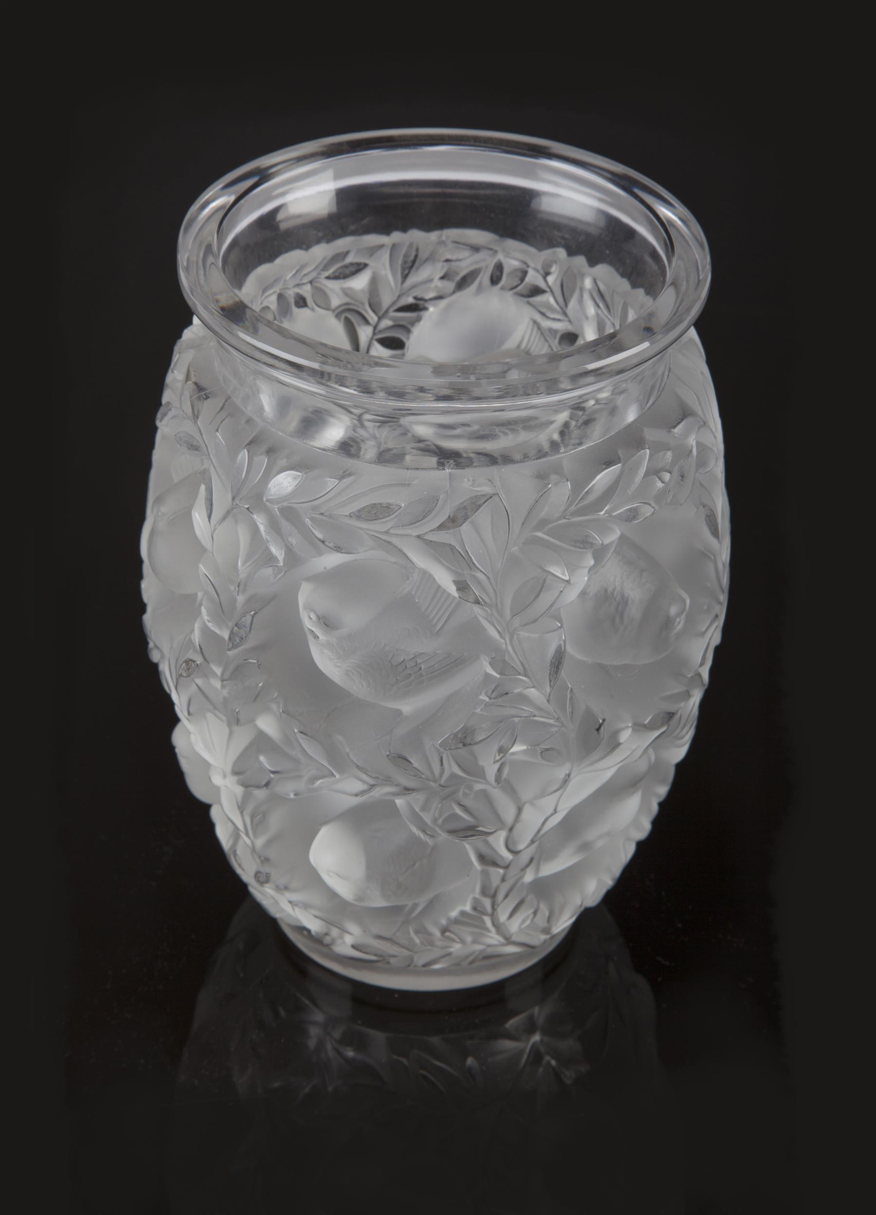 Appraisal: LALIQUE VASE France mid th century Bagatelle design with birds