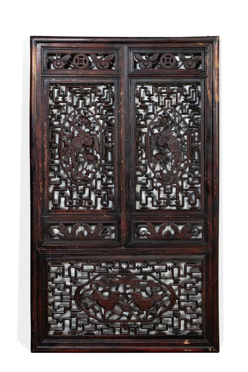 Appraisal: LARGE ASIAN CARVED WOOD FRETWORK PANEL Large Asian carved wood