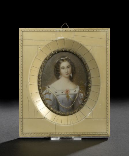 Appraisal: After Josef-Karl Stieler German - oval portrait miniature of Countess