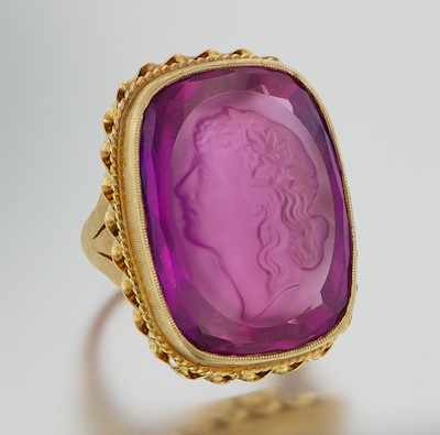 Appraisal: An Oversized Pink Synthetic Sapphire Cameo in Gold Setting k